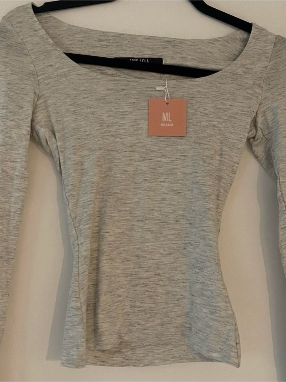 NEW Miss Lola Light Heather GRAY Scoop Neck LONG SLEEVE Top